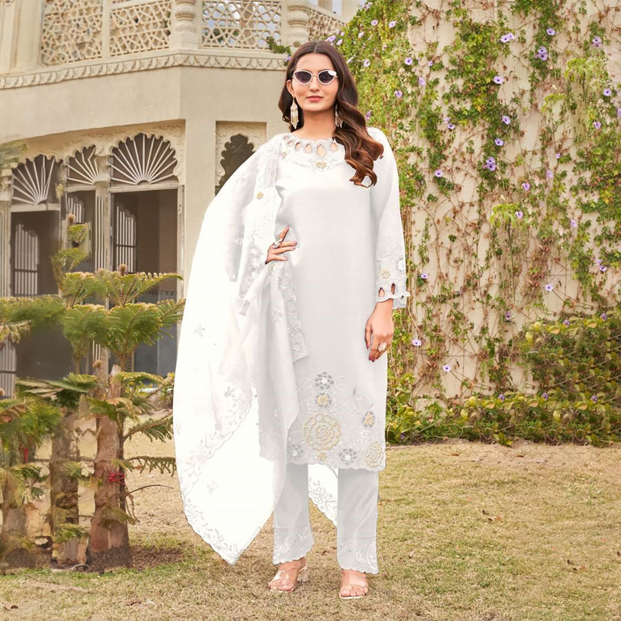 White Silk Partywear Suit